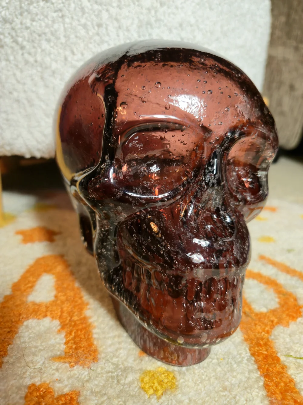 Vintage Dark Amber Glass Skull Head Sculpture • Translucent Crimson Resin NWT